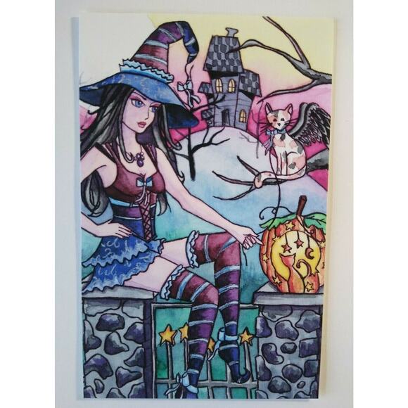 Halloween Postcard Nikki Burnette Gothic Witch Fantasy Rhea 2012 Limited To 35 - Picture 2 of 4